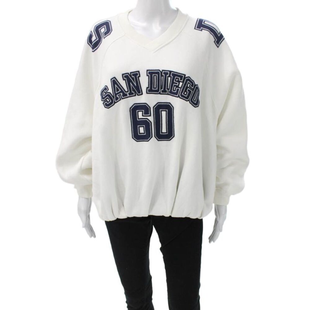 Zara Unisex Pullover V Neck Cotton Sweater White Long Sleeve Sports Size L